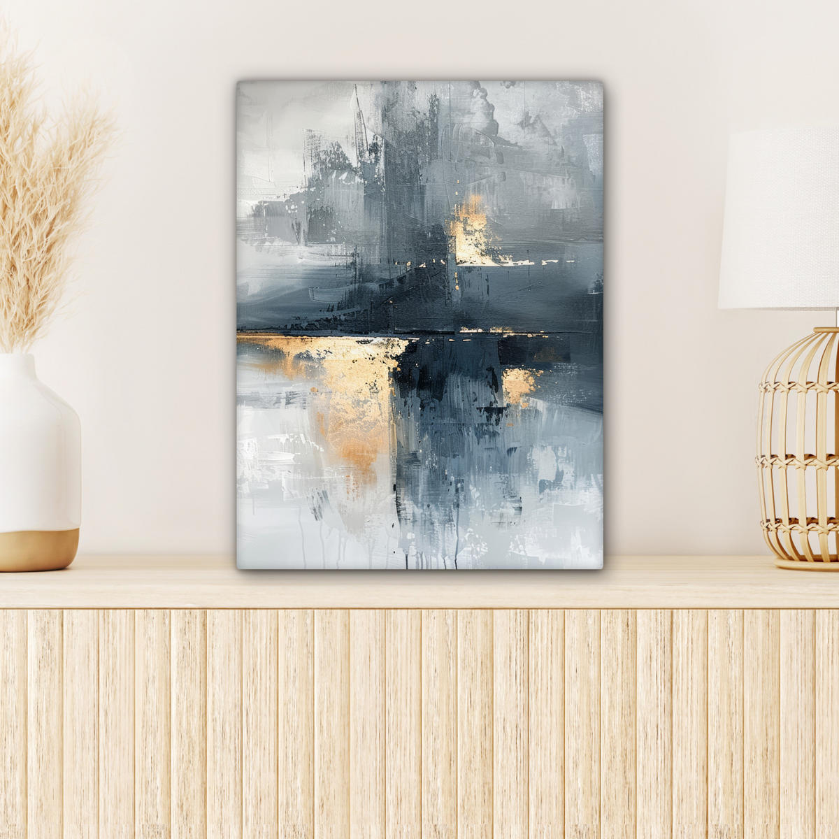 LEINWANDBILD Kunst - Grau - Gold - Abstrakt 30x40 cm - Dunkelgrau, Textil (30/40cm) - MuchoWow