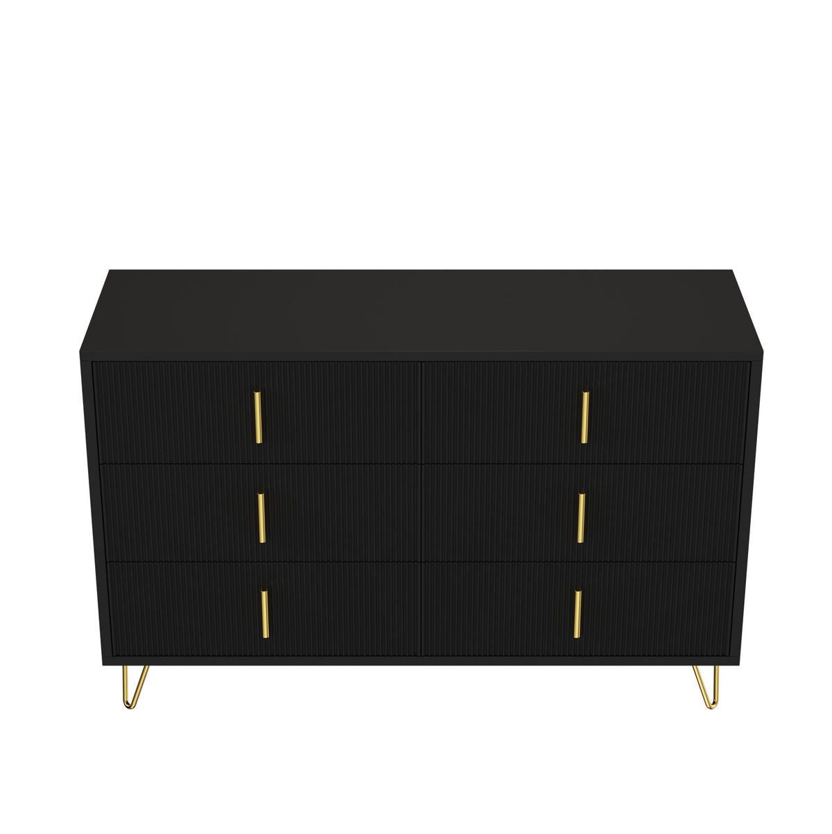 SIDEBOARD 120/40/77 cm mit 6 Schubladen, Wellenfront und goldfarbenen Griffen aus Spanplatte, Schwarz/Gold - Schwarz, Holzwerkstoff (120/77/40cm) - Redom