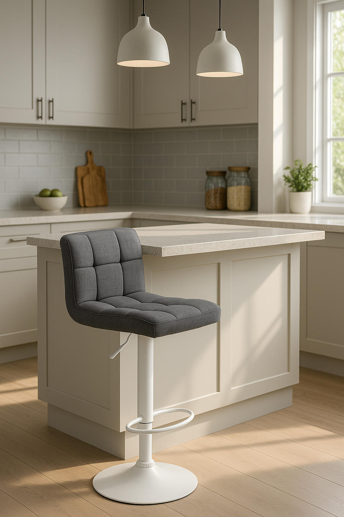 BARHOCKER Cala Stoff weiß hellgrau - Weiß/Grau, Textil/Metall (46/114/47cm) - TPFLiving