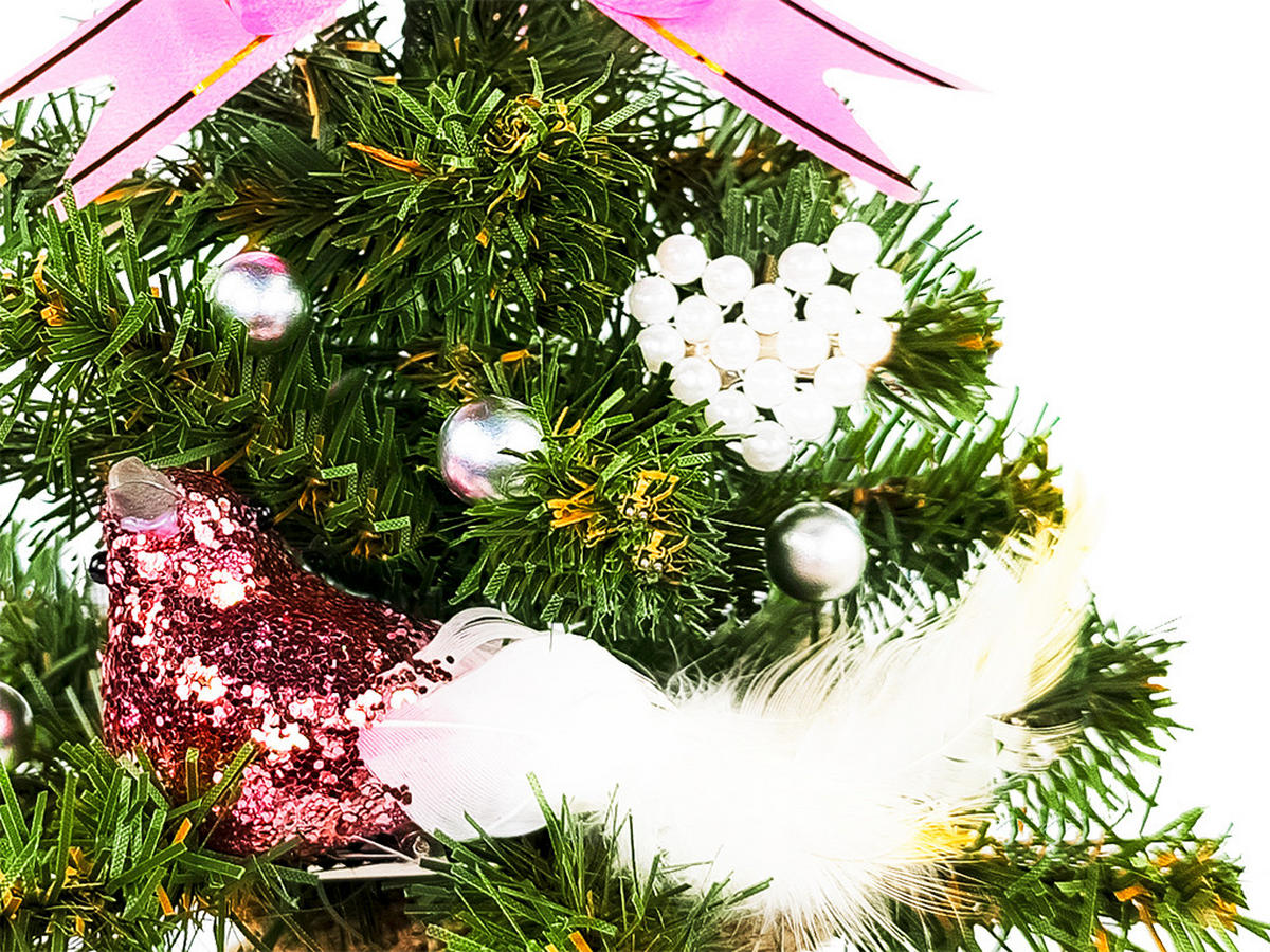 WEIHNACHTSBAUM künstlicher 25 cm, TINY 2, mit 13-teiligem Weihnachtsbaumschmuck, inkl. Metallständer und Aufbewahrungsbox - Pink/Silberfarben, Kunststoff/Stein (18/25cm) - LAALU