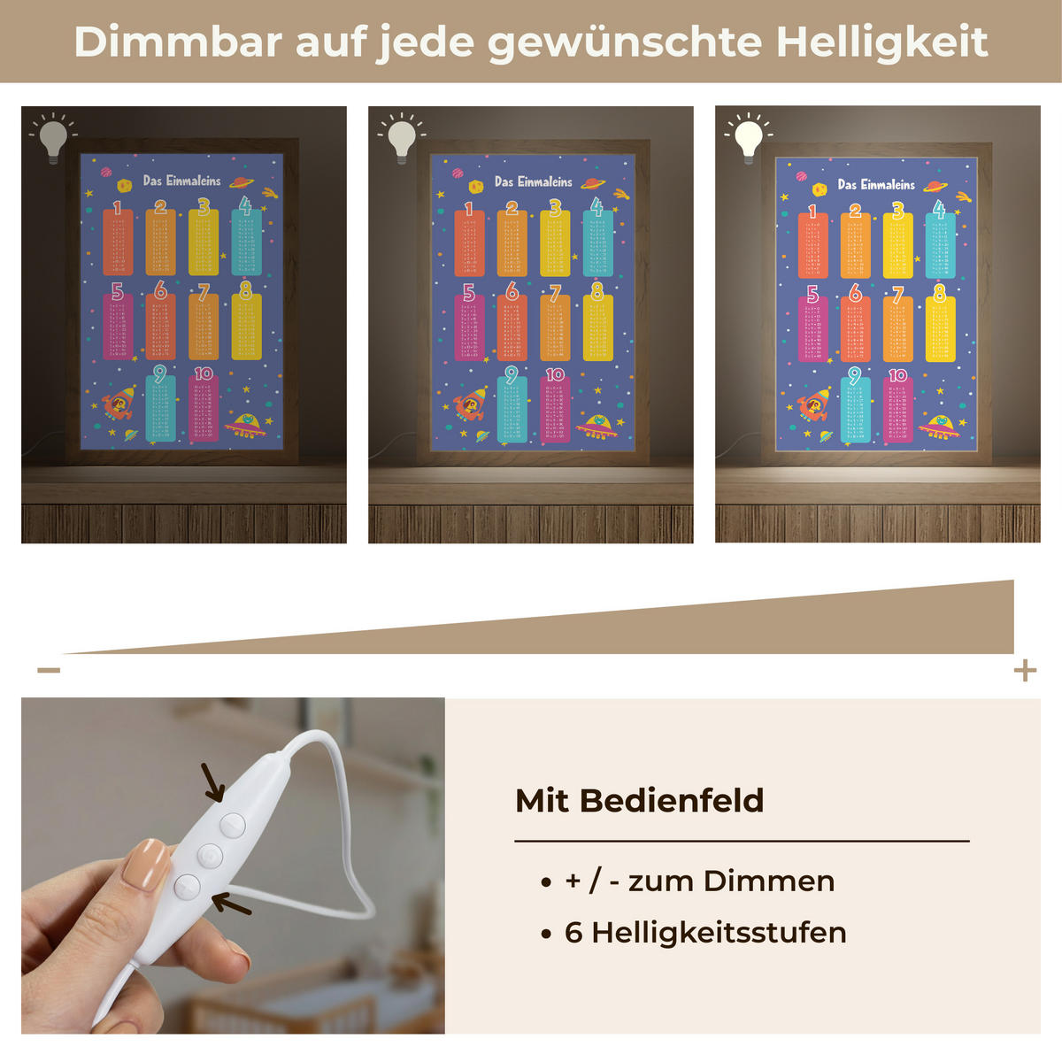 NACHTTISCHLAMPE Pädagogisch - Rechnen lernen - Raum - Einmaleins 20x30 cm - Dunkelblau, Holzwerkstoff (8/20/30cm)