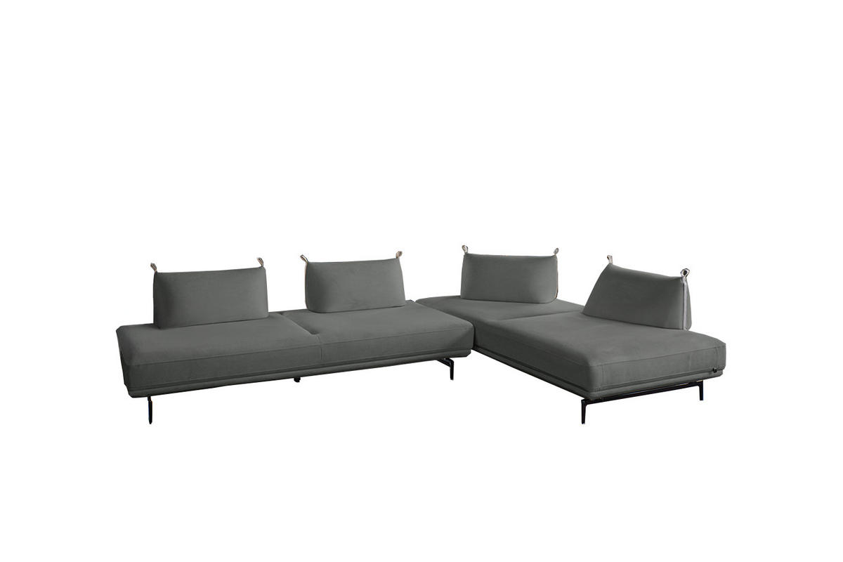 ECKSOFA CANE Taupe Webstoff - Taupe/Schwarz, Textil/Metall (310/210cm) - KAWOLA