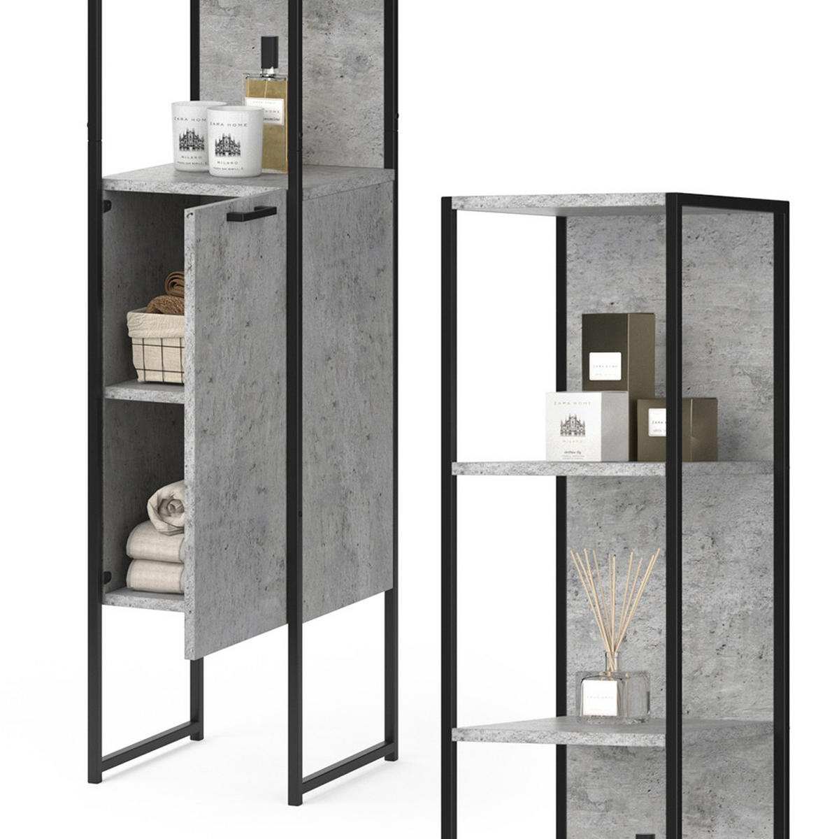 BADSCHRANK Fyrk Beton 33 x 185 cm - Grau, Holzwerkstoff (33/185/33cm) - Vicco