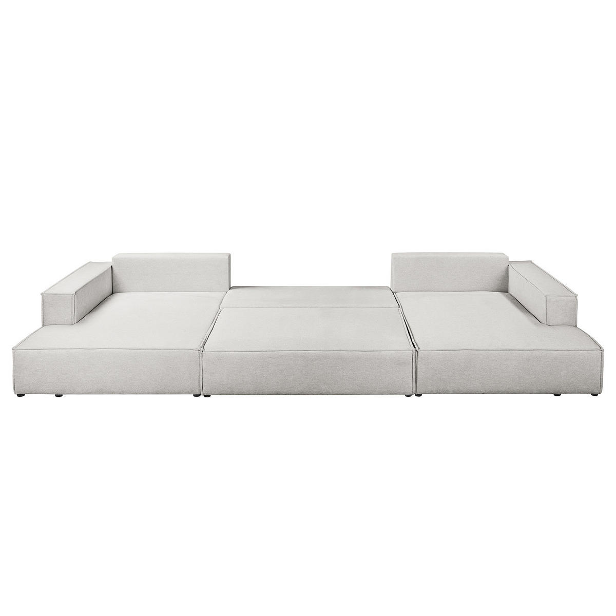 WOHNLANDSCHAFT mit Schlaffunktion - Hellgrau/Schwarz, Kunststoff/Textil (398/70/148cm) - home24