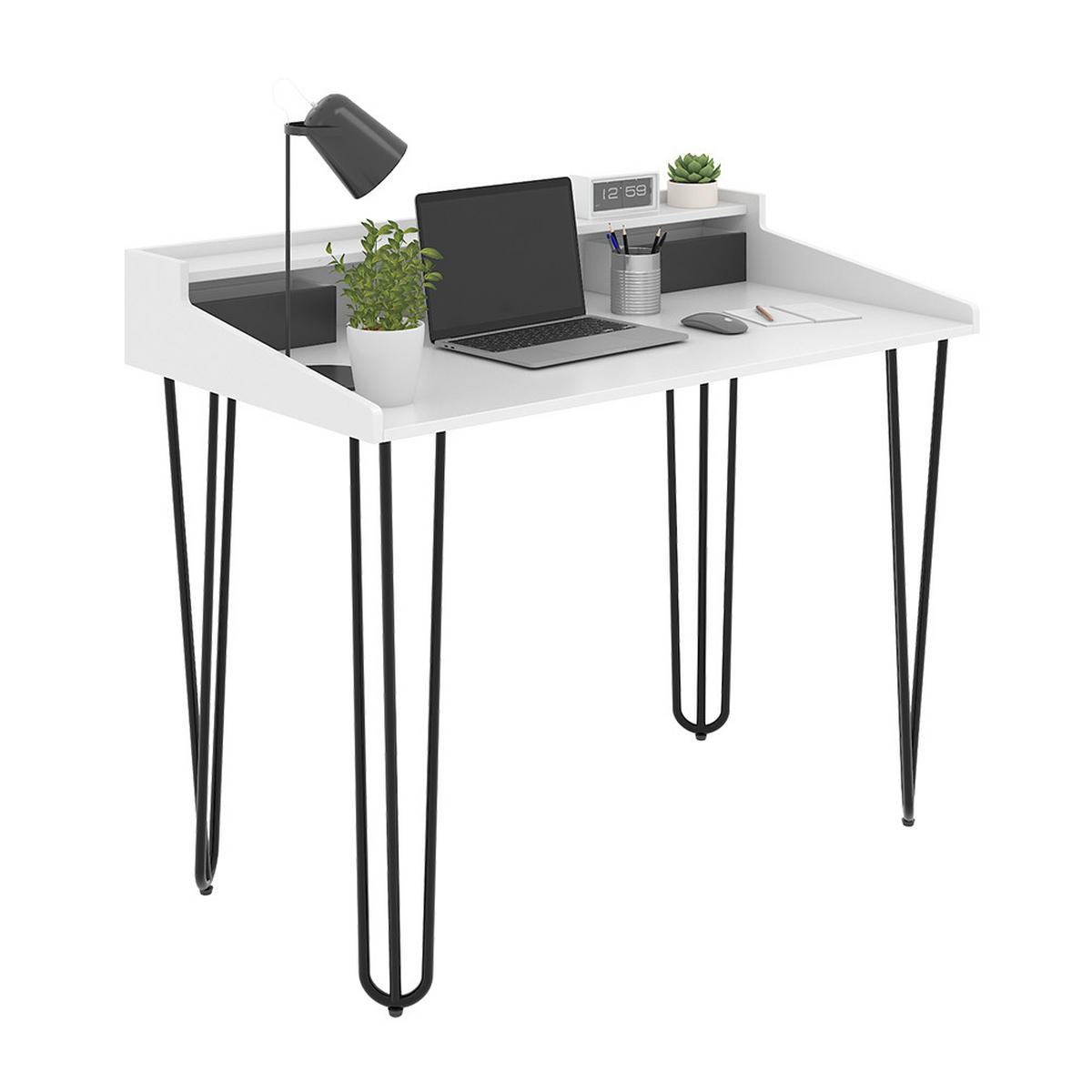 SCHREIBTISCH Sannar Weiß 110 x 60 cm mit Schubladen - Schwarz/Weiß, Holzwerkstoff (60/110/89.5cm) - Vicco