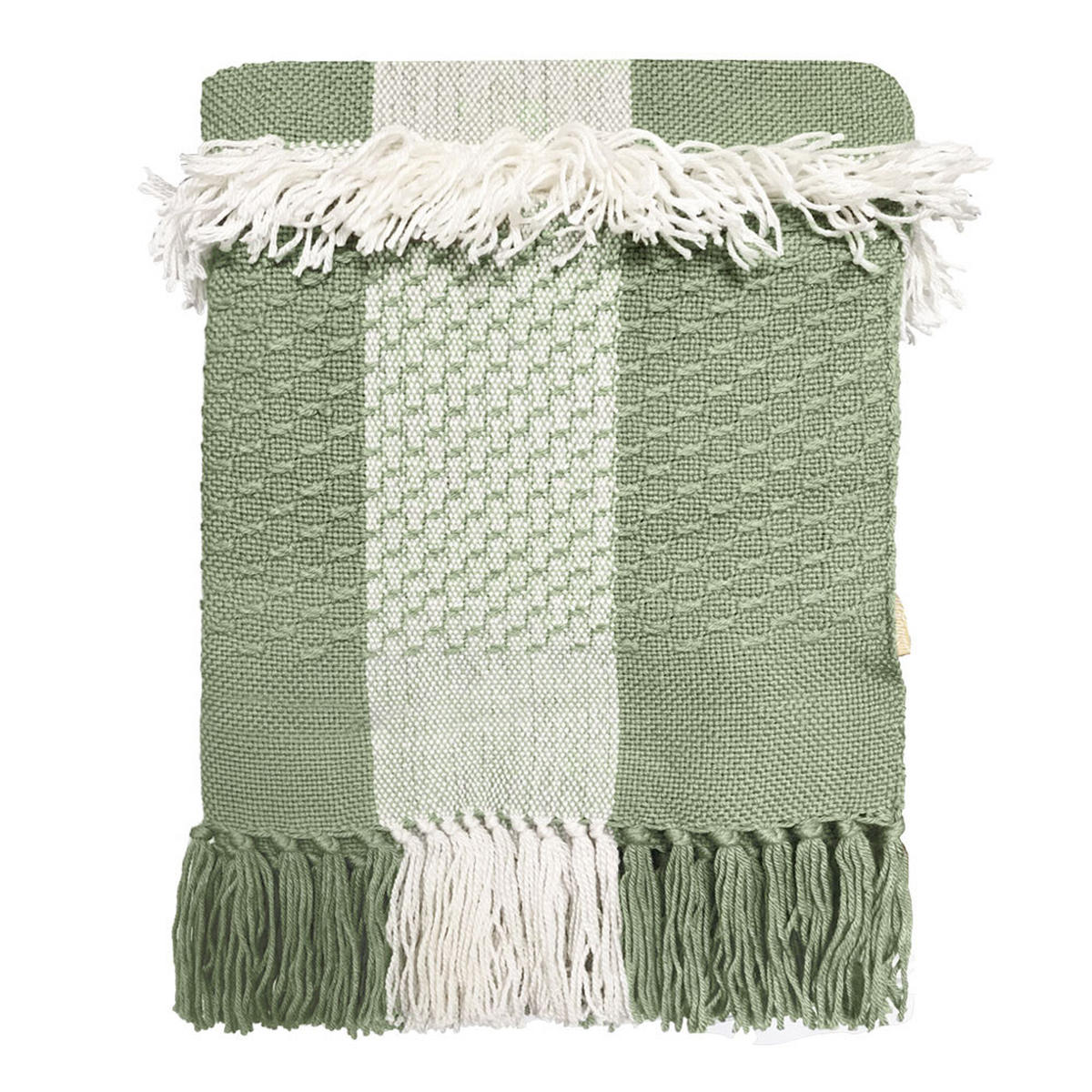 DECKE Fringe Grün - Grün, Textil (125/150cm) - Malagoon