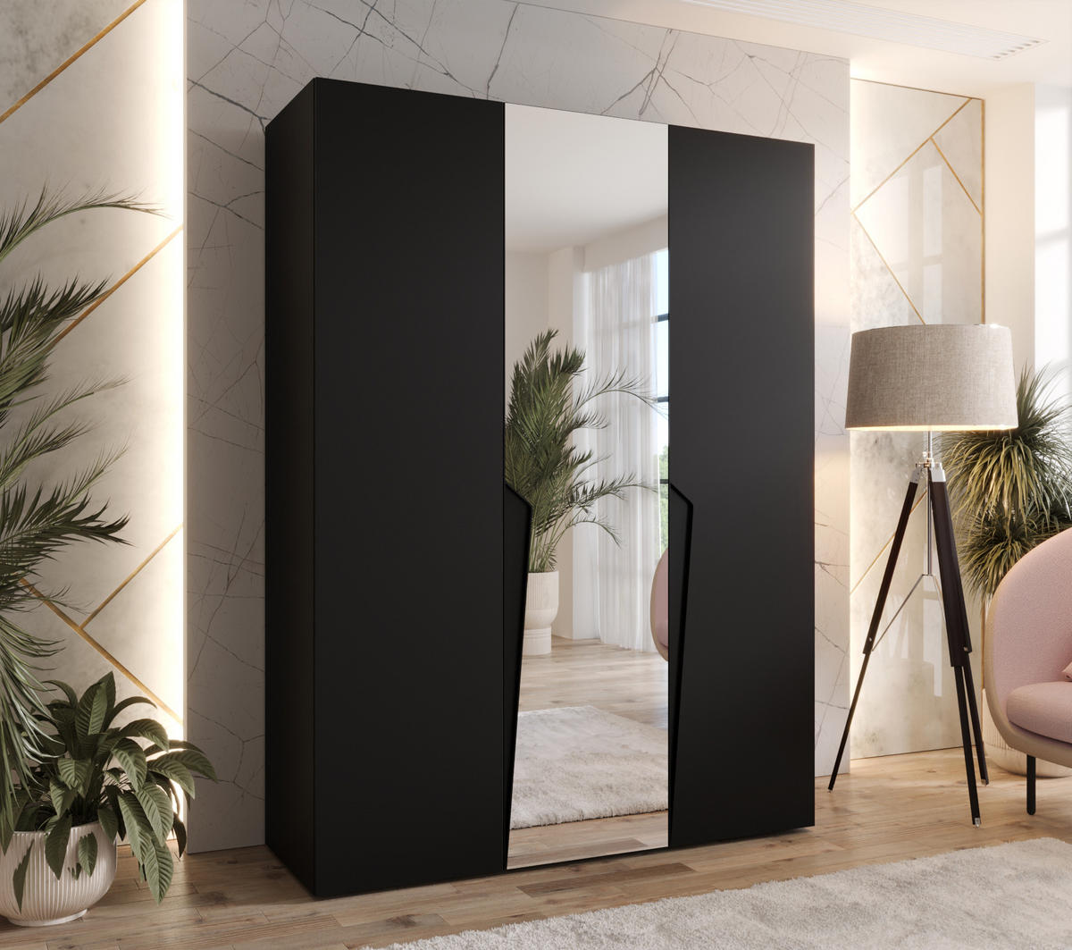 DREHTÜRENSCHRANK 202/150/52 3-türig - Schwarz, Holz/Metall (150/202/52cm) - Abiks Möbel