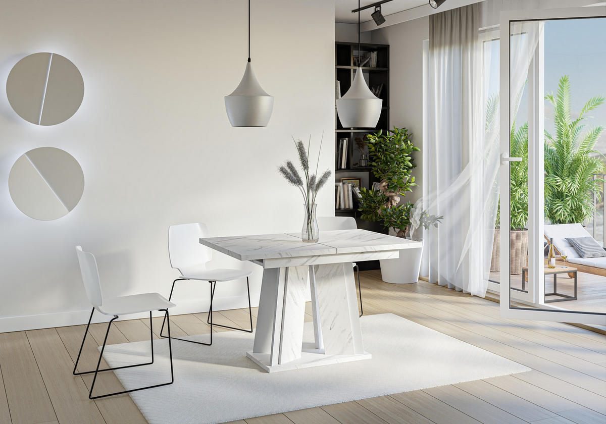 ESSTISCH Ausziehbar 120 - 160 cm Weiß Marmoroptik - Weiß, Holzwerkstoff (120/80/75cm) - PROSPERO