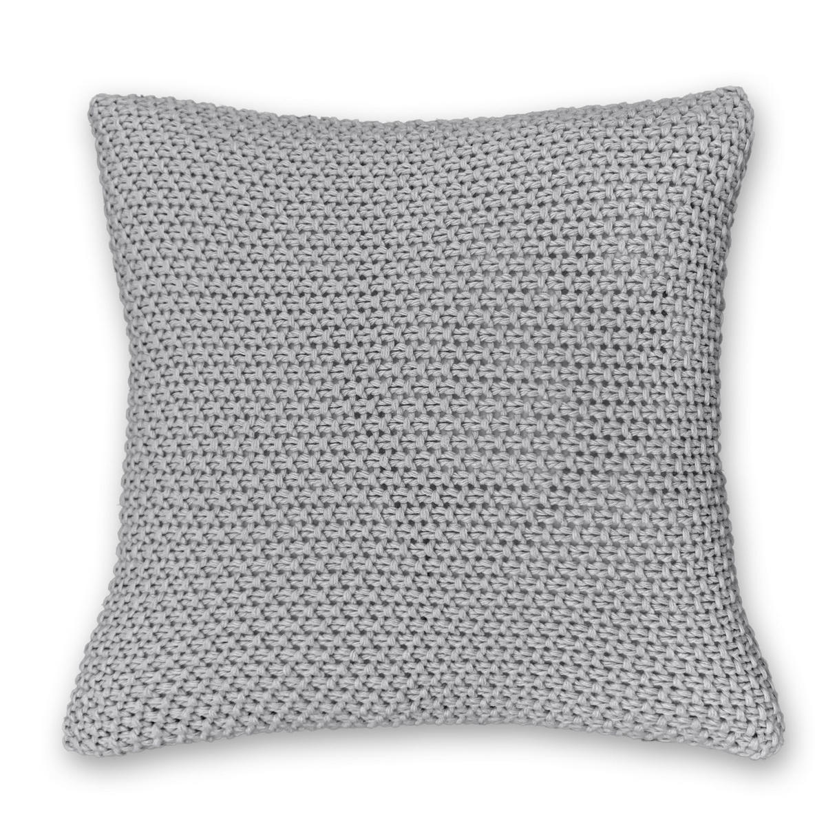 KISSENHÜLLE Strick grau 45/45 cm mit Reißverschluss - Grau, Textil (45/45cm) - wometo