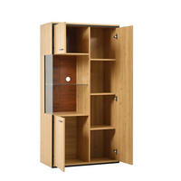 VITRINE aus MDF 40x77,5x150 cm Naturfarben mit LED-Beleuchtung, Glastür und 3 verstellbaren Einlegeböden - Naturfarben, Holzwerkstoff (77.5/150/40cm) - Modfu