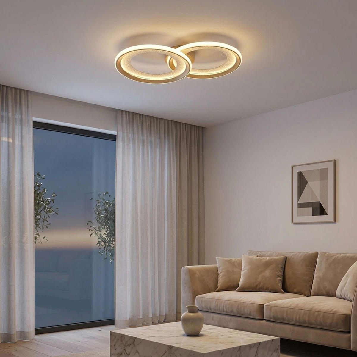 LED DECKENLEUCHTE GLITRA, Metall, Sand - Bernsteinfarben, Metall (52.5/31.5/9cm) - Globo Lighting