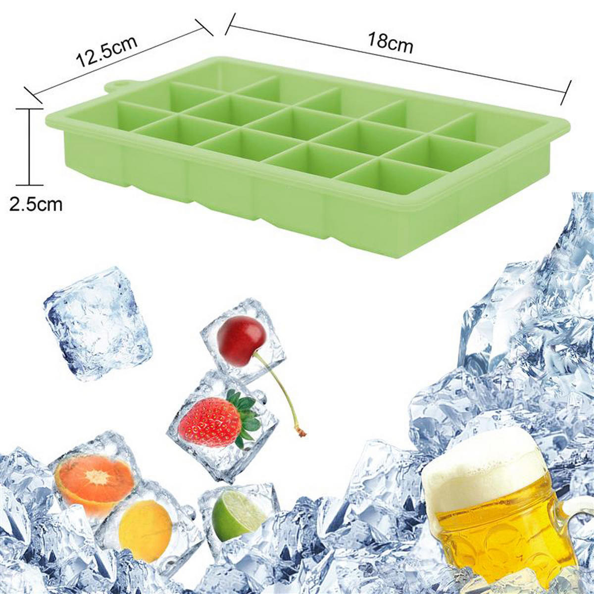 EISWÜRFELFORM 2er Set - Grün, Kunststoff (13/2.5/18cm) - Intirilife