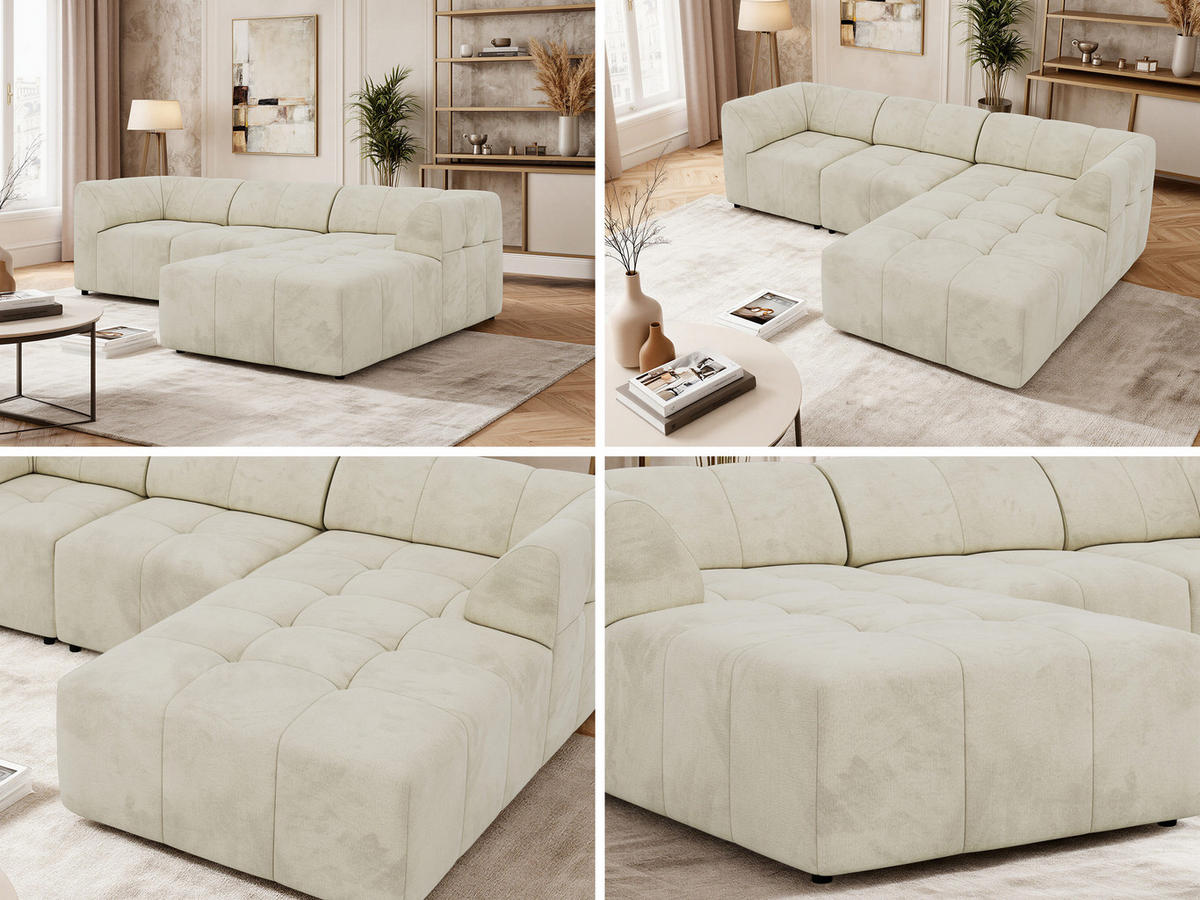 ECKSOFA VORITA L 3M - Beige Velvet - Rechts Seite - Beige/Schwarz, Kunststoff/Textil (176/267cm) - MKS