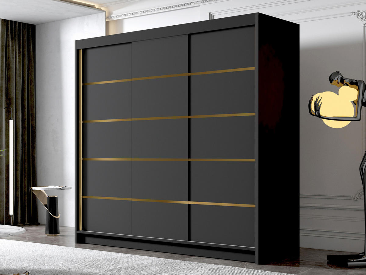 SCHIEBETÜRENSCHRANK Evo VII - Goldfarben/Schwarz, Holzwerkstoff/Metall (200/215/58cm) - MIRJAN24