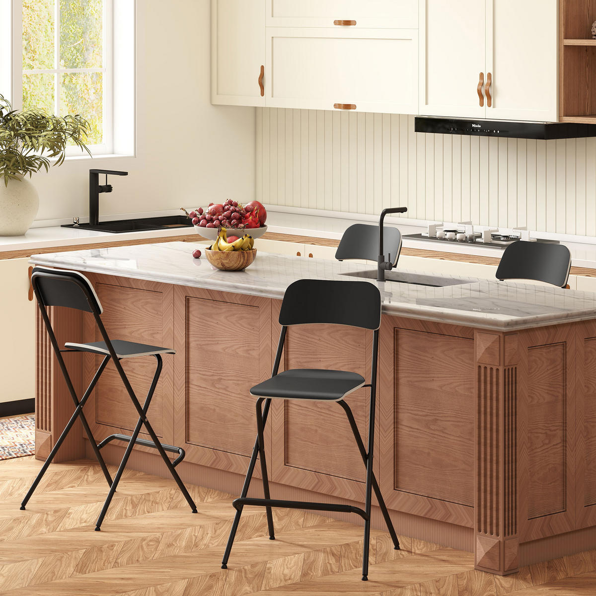 BARHOCKER Klappbar 2er Set Klapphocker Barstuhl mit Rückenlehne und Fußstütze - Schwarz, Metall (48/96/52cm) - HOMCOM