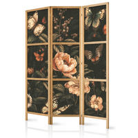 PARAVENT Japanischer 3-tlg 135x172 cm Retro Blumen Schmetterlinge - Multicolor, Holz/Textil (135/172/3cm) - Muralo