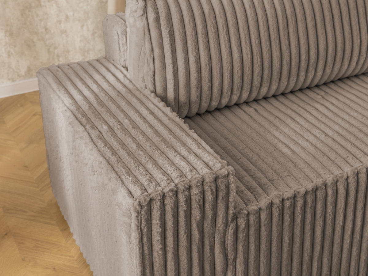 ECKSOFA Rivio mit Schlaffunktion und Bettkasten, Plüschcord Taupe - Taupe/Schwarz, Holz/Kunststoff (262/149cm) - S-Style