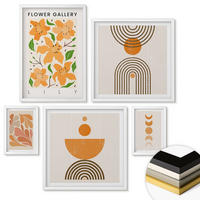 WANDBILDER 5er-Set - 50x50 cm & 20x30 cm & 40x60 cm Weißer Rahmen - Abstrakte orange Formen - Weiß, Kunststoff (40/60cm) - ArtPrintCave