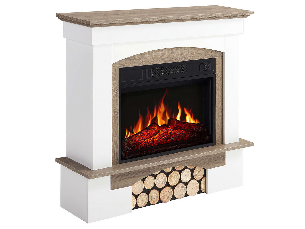 ELEKTROKAMIN Woodley AF23S Weiß Graueiche – Breite 107 cm, 3D-Flammeneffekt, LED-Beleuchtung, Heizfunktion - Weiß, Glas/Holzwerkstoff (98.5/90/30cm) - ArtiFlame
