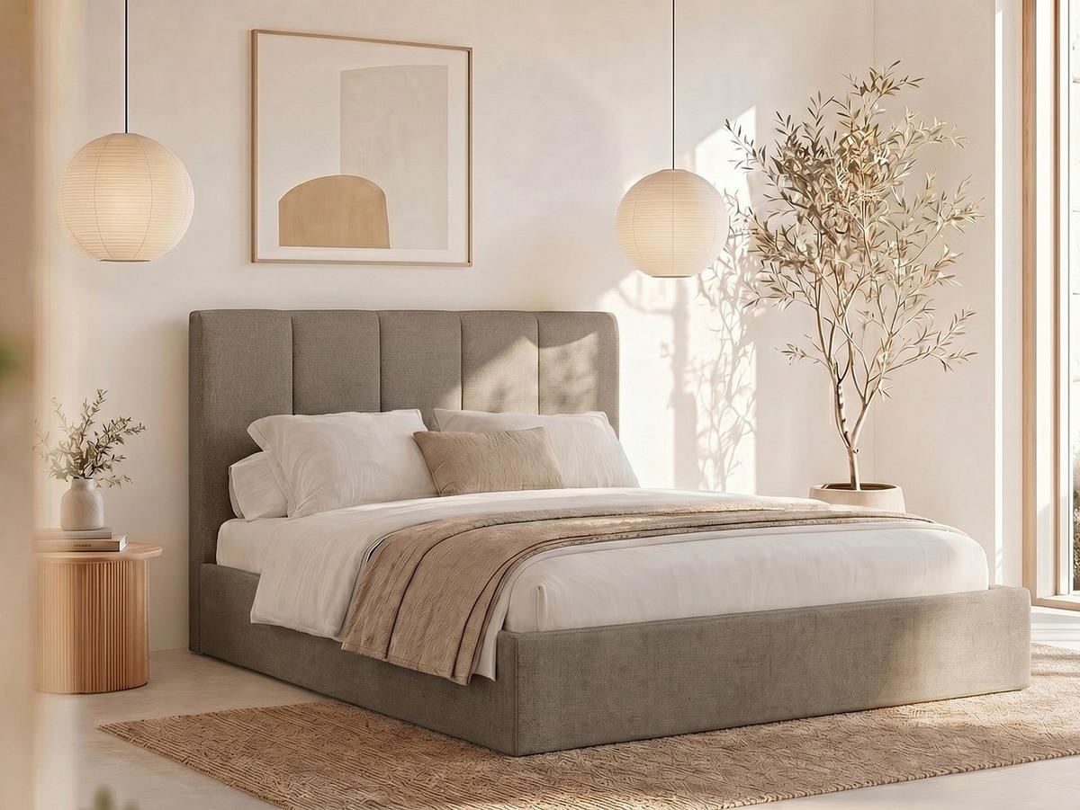 BETT mit Bettkasten - 2 Personen - stoff - taupe Kilaclo - Taupe, Textil (200/200cm) - Vente-Unique