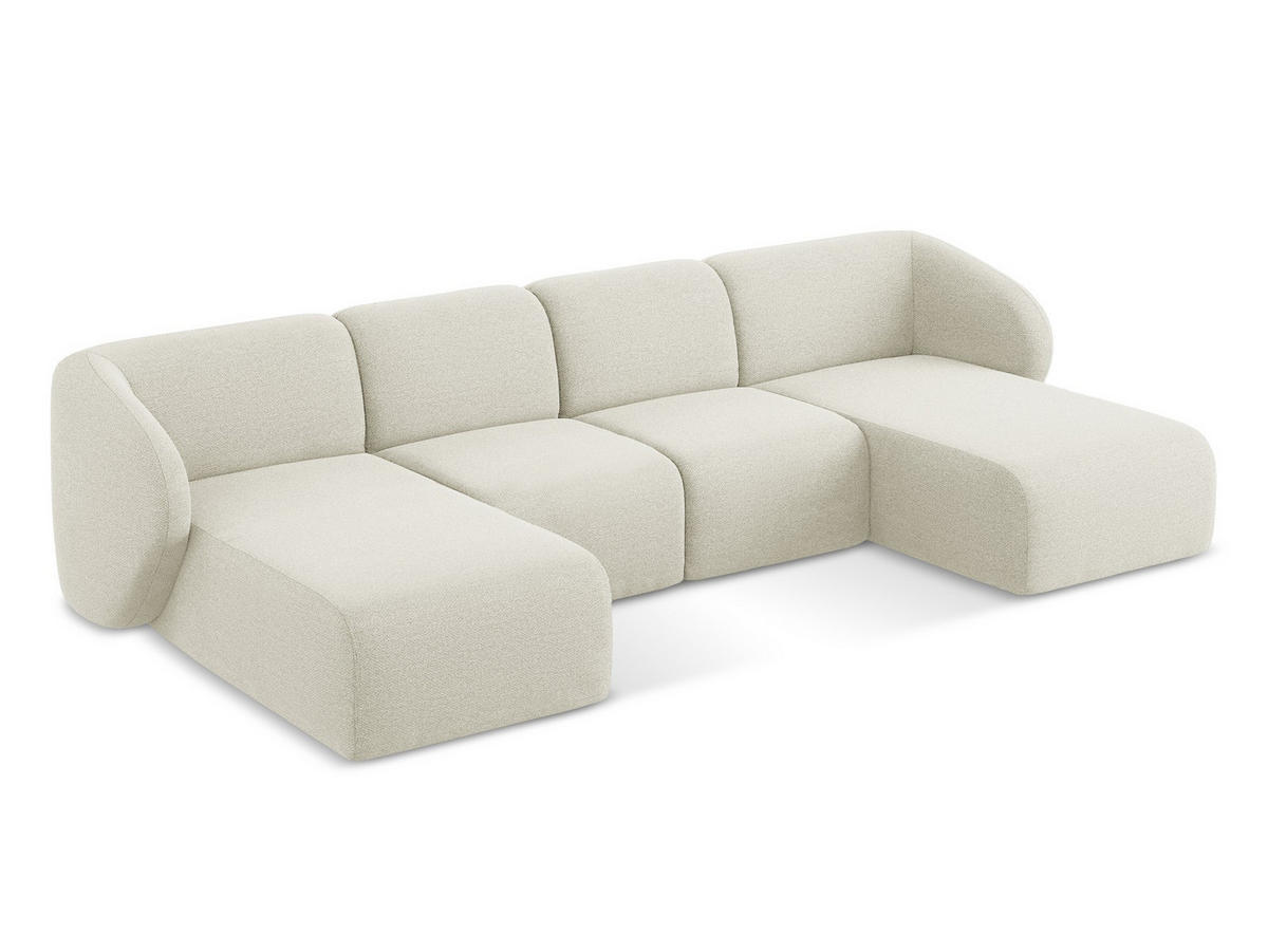 WOHNLANDSCHAFT Bouclé Stoff Beige - Sandfarben/Schwarz, Holzwerkstoff/Kunststoff (370/74/170cm) - Makamii
