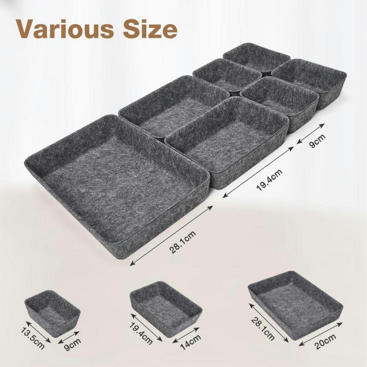 SCHUBLADEN Organizer Filz 14-teiliges Set Dunkelgrau - Grau, Textil (15/5/28.5cm)