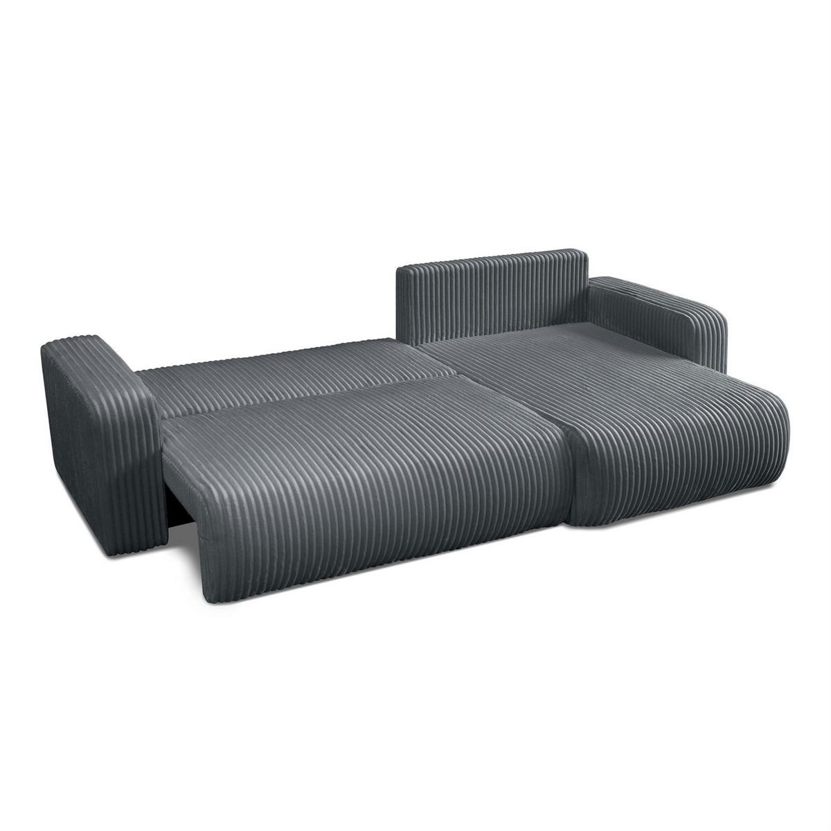 Ecksofa PRESTIGE SOFT mit Schlaffunktion und Bettkasten, Tilia 85 - Dunkelgrau, Textil (277/143cm) - Lookway