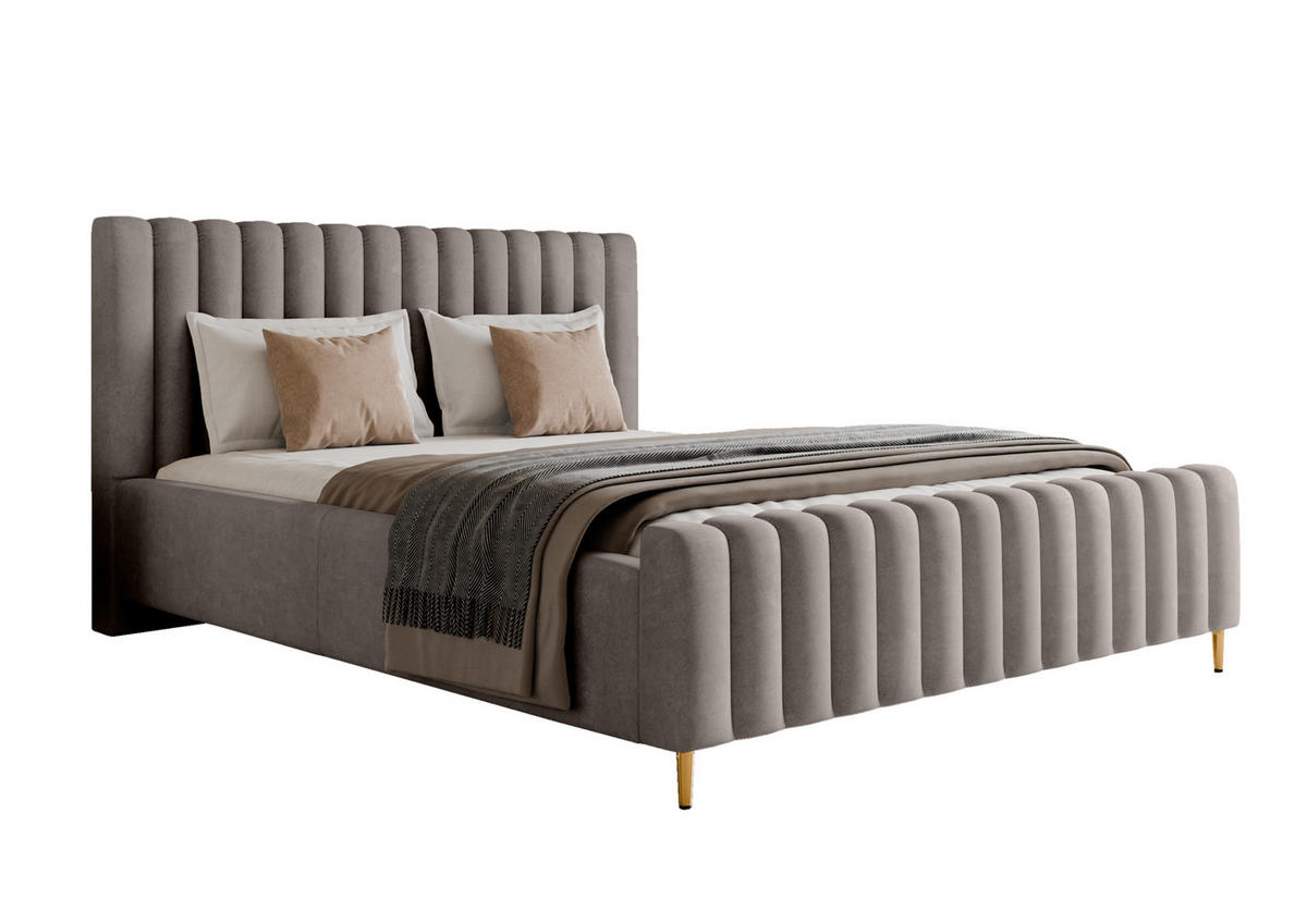 POLSTERBETT Lux Grau 160x200 cm mit Stauraum, Kopfteil, Lattenrost, Goldenen Füßen, Stoff Amon - Goldfarben/Grau, Holzwerkstoff/Kunststoff (160/200cm)