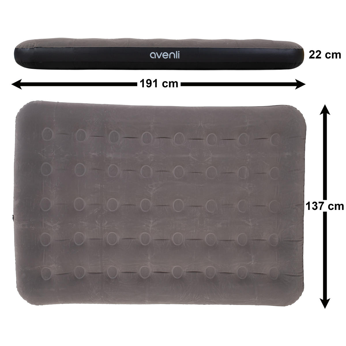 LUFTBETT Luftmatratze Camping aufblasbar 191x137x22cm - Grau, Kunststoff (137/191cm) - Avenli