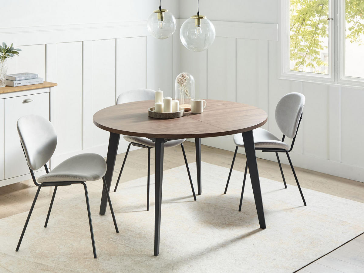 AUSZIEHBARER-ESSTISCH 120/150-120 cm Dunkler Holzfarbton/Schwarz Bovina - Dunkelbraun/Schwarz, Holzwerkstoff (120/120/75cm) - Beliani