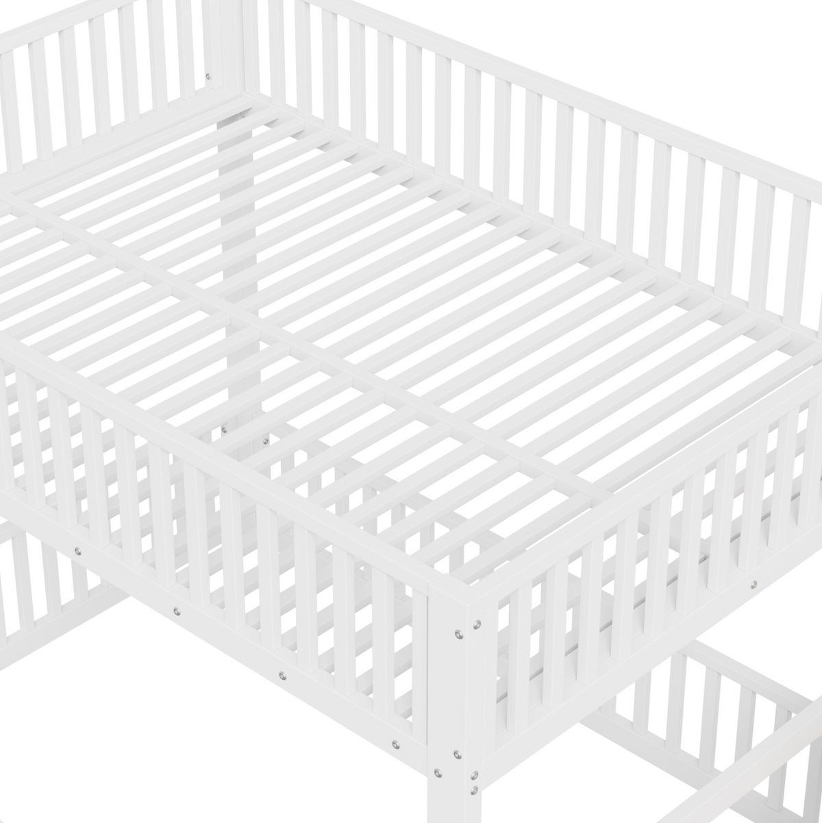 ETAGENBETT 140/200 cm aus Metall und MDF mit LED-Beleuchtung und Stauraumleiter Weiß - Weiß, Holzwerkstoff (140/200cm) - Modenvie