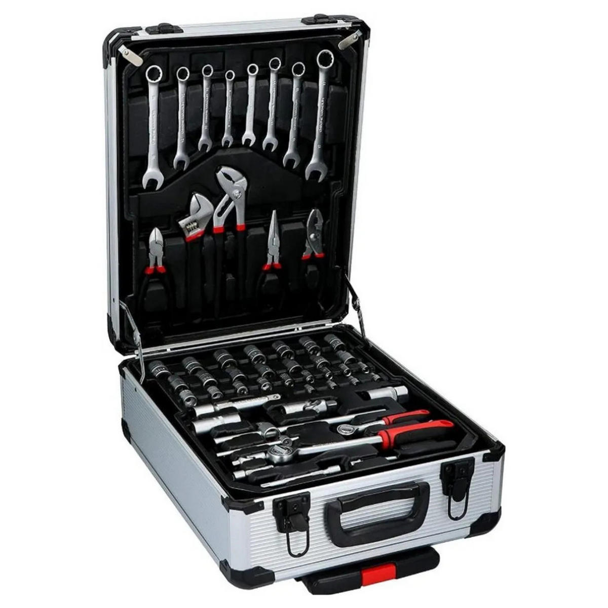 WERKZEUGSET – 187-teiliges All-in-One Heimwerker Set mit Aluminium-Trolley, Robustes CR-V Werkzeug für Reparaturen, Wartung & DIY - Silberfarben/Schwarz, Metall (17/35.4/45.2cm) - Kinzo