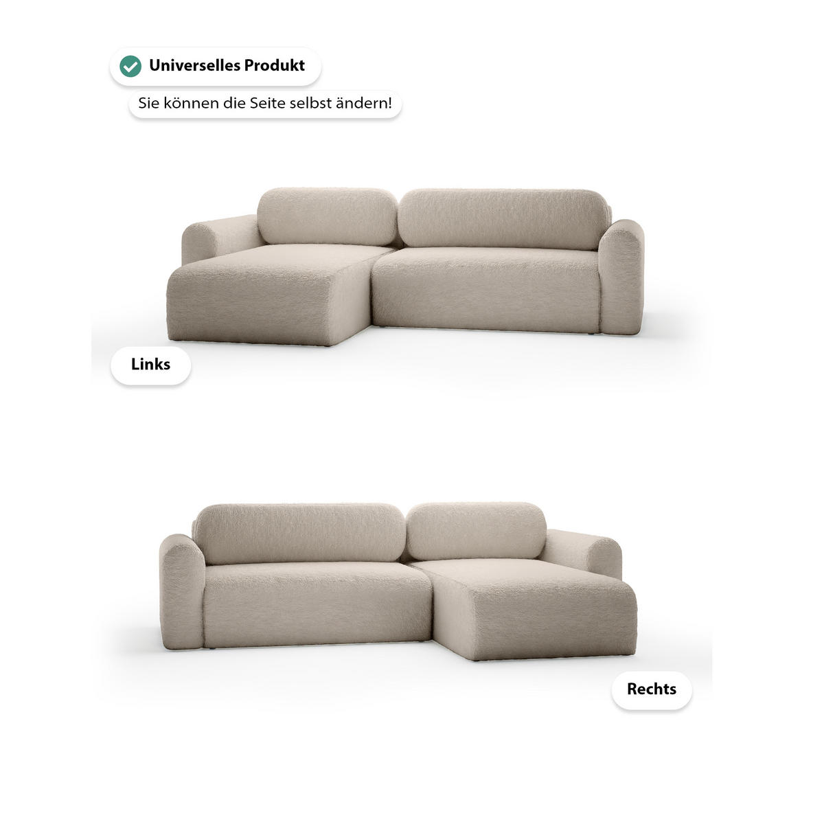 ECKSOFA mit Schlaffunktion Thekla, Beige - Beige, Textil (286/100cm) - Fedve