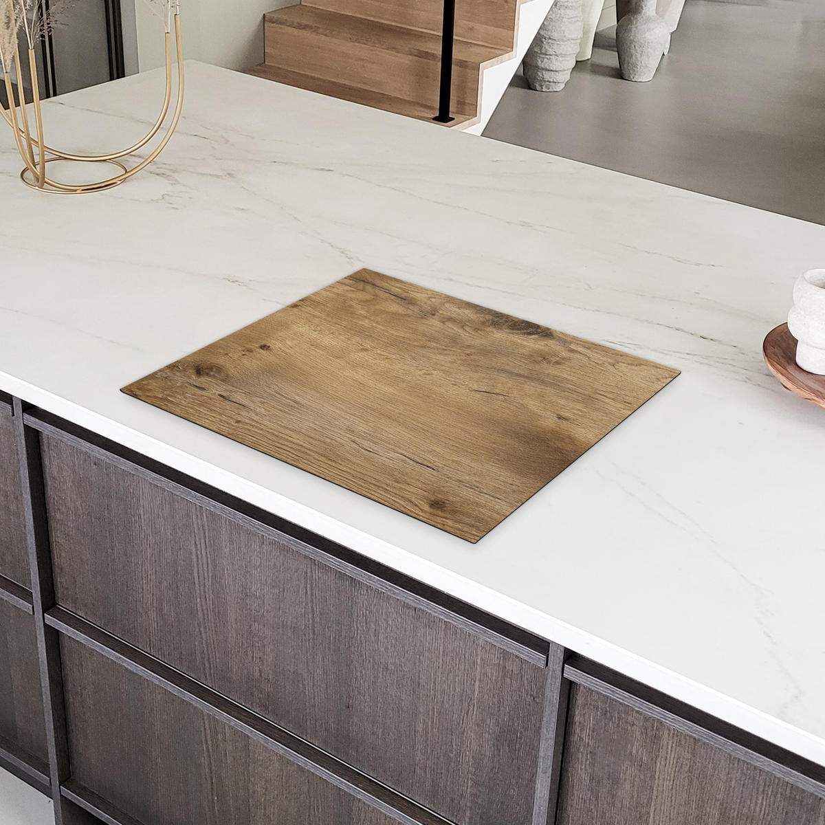 HERDABDECKPLATTE Holz - Braun - Holzoptik Herdabdeckung Induktionsfeld 65x52 cm - Eichefarben, Kunststoff (65/52/0.2cm) - MuchoWow