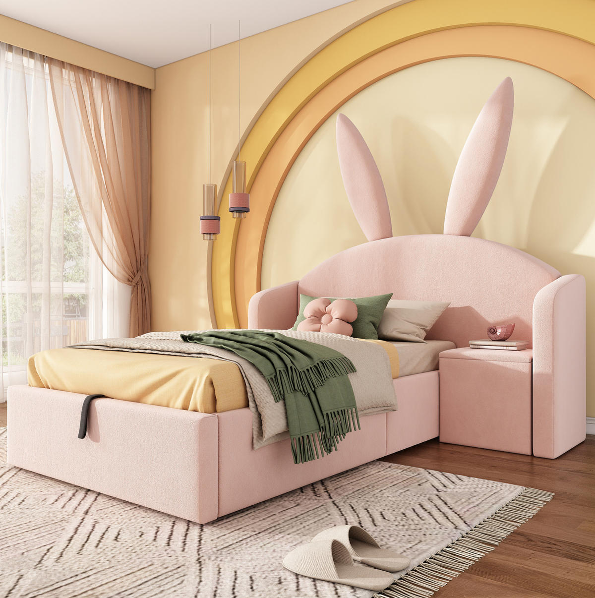 KINDERBETT 90/190 cm aus Samt mit Stauraum und montierbarem Nachttisch Rosa - Rosa, Textil (90/190cm) - Modenvie