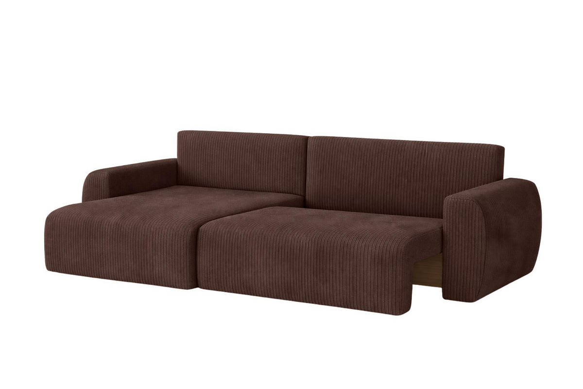 ECKSOFA Mit Schlaffunktion Ariel L, Cordstoff, Stoff Poso, Braun, Links - Braun, Holz (250/142cm) - Kaiser Möbel