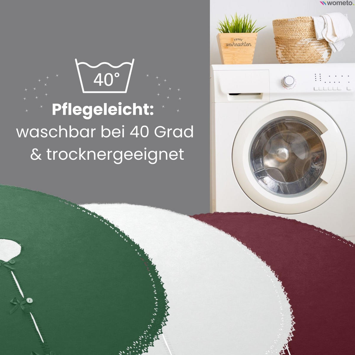BAUMUNTERLAGE Weihnachtsbaum-Decke weiß 120 cm rund mit Knöpfen und Satin-Schleifen - Weiß, Textil (120/120cm) - wometo