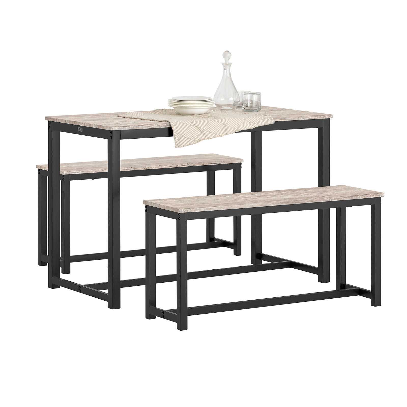 ESSTISCH + 2 x SITZBÄNKE - Naturfarben, Holzwerkstoff/Metall (110/74/58cm) - SoBuy