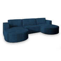 WOHNLANDSCHAFT VEZZO P Blau Kordstoff mit Schlaffunktion - Blau, Holz (347/85/174cm) - MASSENO