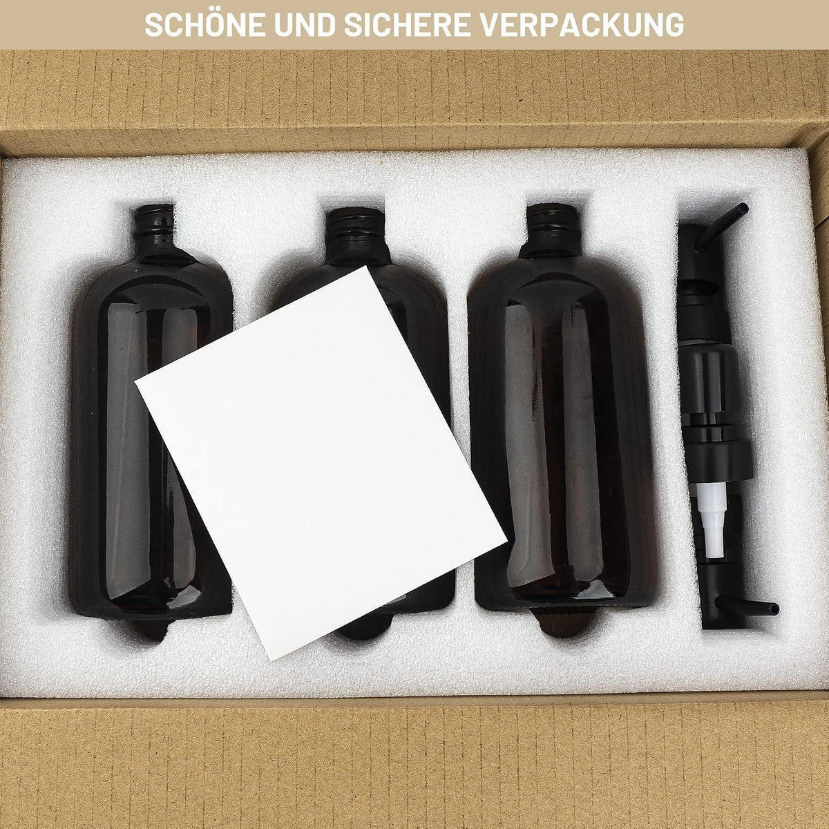 SEIFENSPENDER 3er-Set Braunglas 500ml mit schwarzen Pumpen - Braun, Glas (7.5/22/7.5cm)