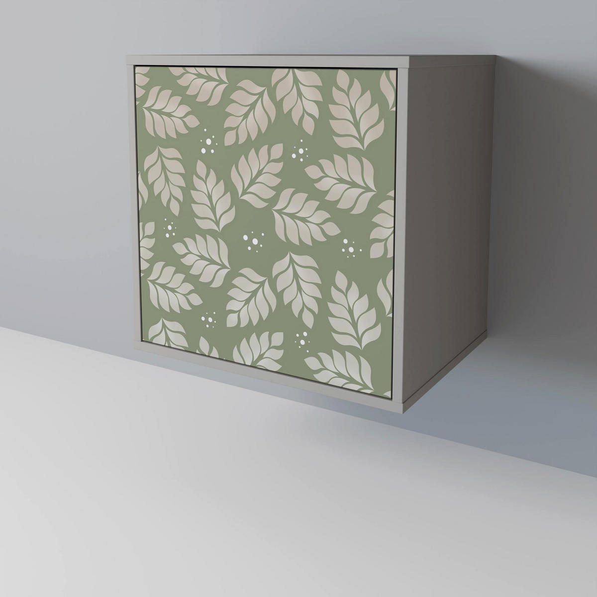 SIDEBOARD LEAVES ON GREEN, Grau, 57,5x42x75,5 cm, Goldfarbene Metallfüße - Goldfarben/Multicolor, Holzwerkstoff/Metall (57.5/75.5/42cm) - SpaceRebels