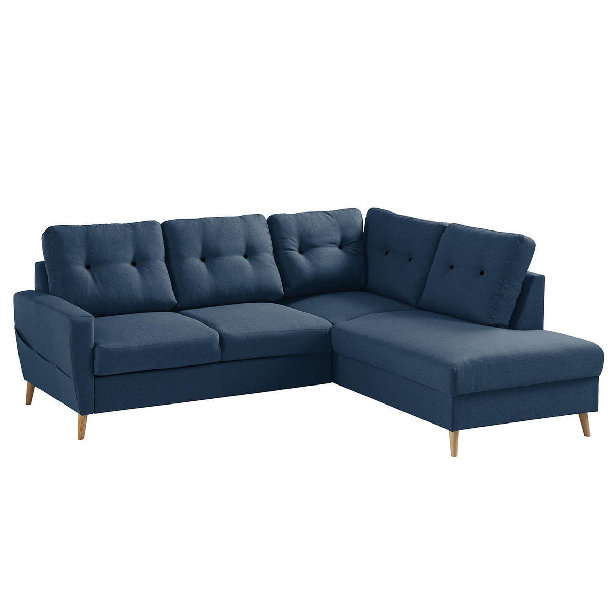 ECKSOFA mit Ottomane - Webstoff - Hellbraun/Blau, Textil (230/200cm) - home24