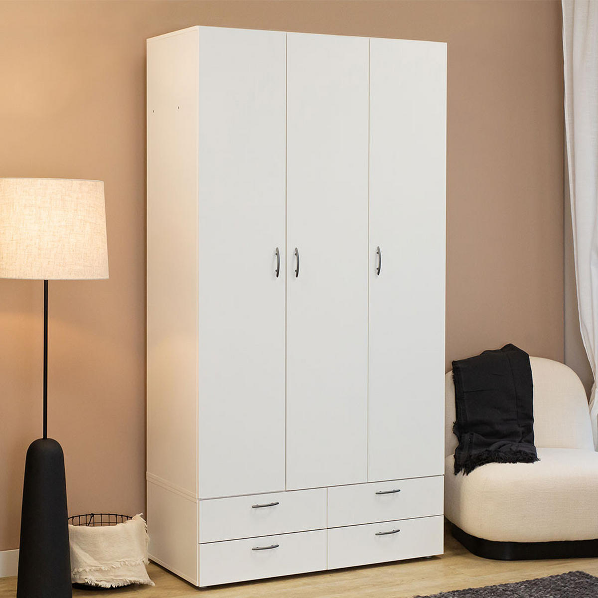 KLEIDERSCHRANK Basic Weiß 110,7 / 52 / 214 cm - Silberfarben/Weiß, Holz/Holzwerkstoff (110.7/214/52cm) - Feldmann-Wohnen