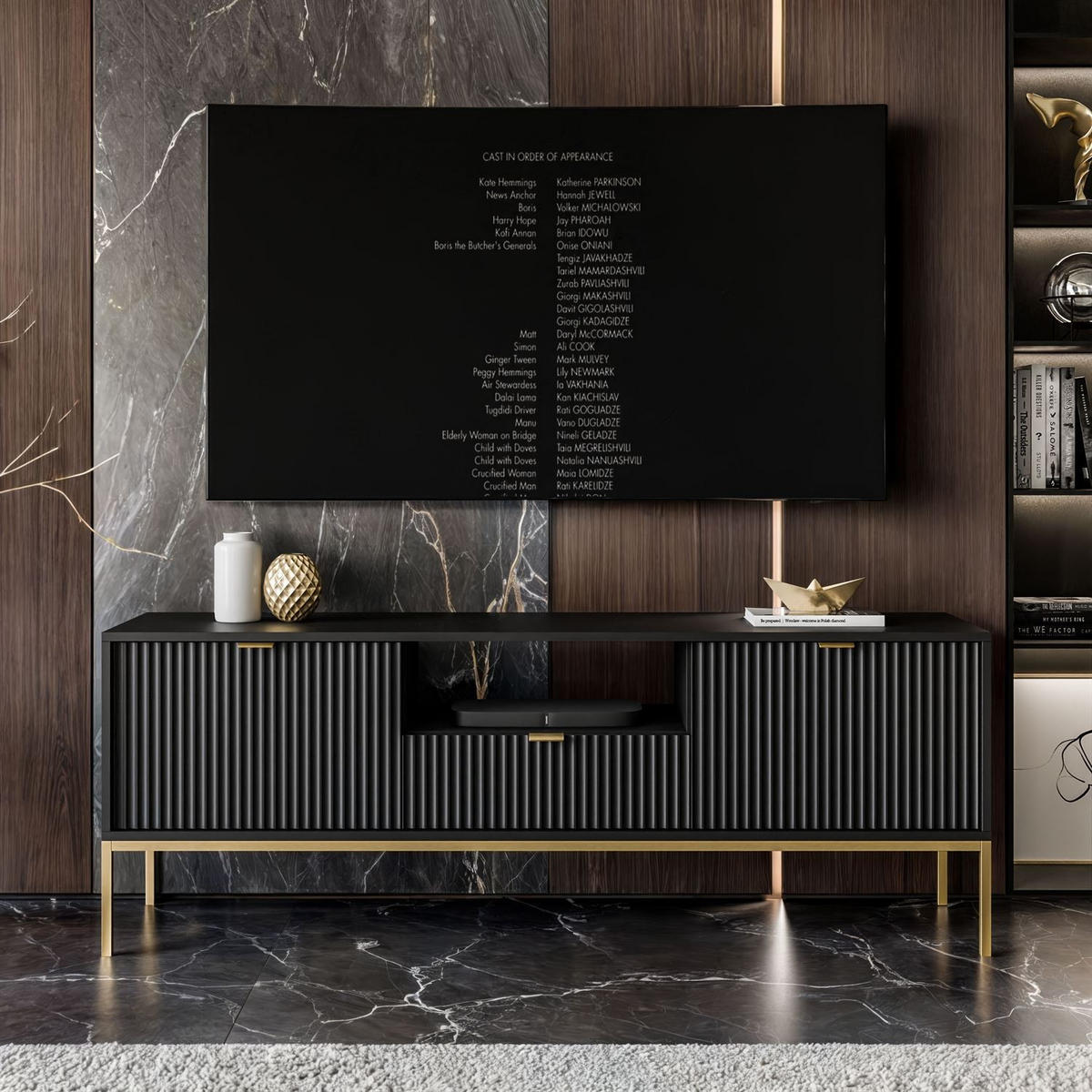 TV-ELEMENT CORTADO GOLD RTV154 SCHWARZ - Schwarz, Holzwerkstoff (154/56/39cm) - Lookway