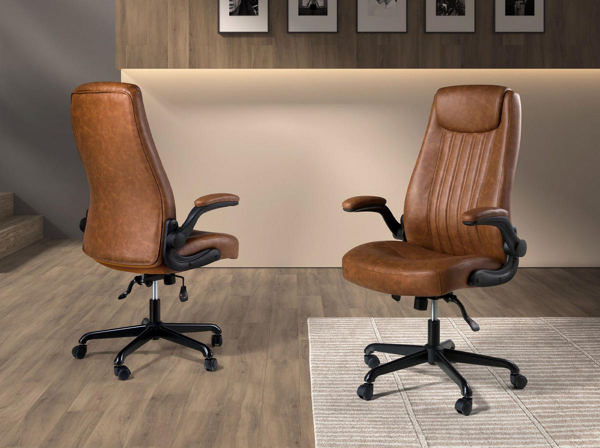 CHEFSESSEL Drehbarer Bürostuhl aus braunem Kunstleder 69/73/115 cm - Schwarz/Braun, Leder (69/115/73cm) - ANGEL CERDA