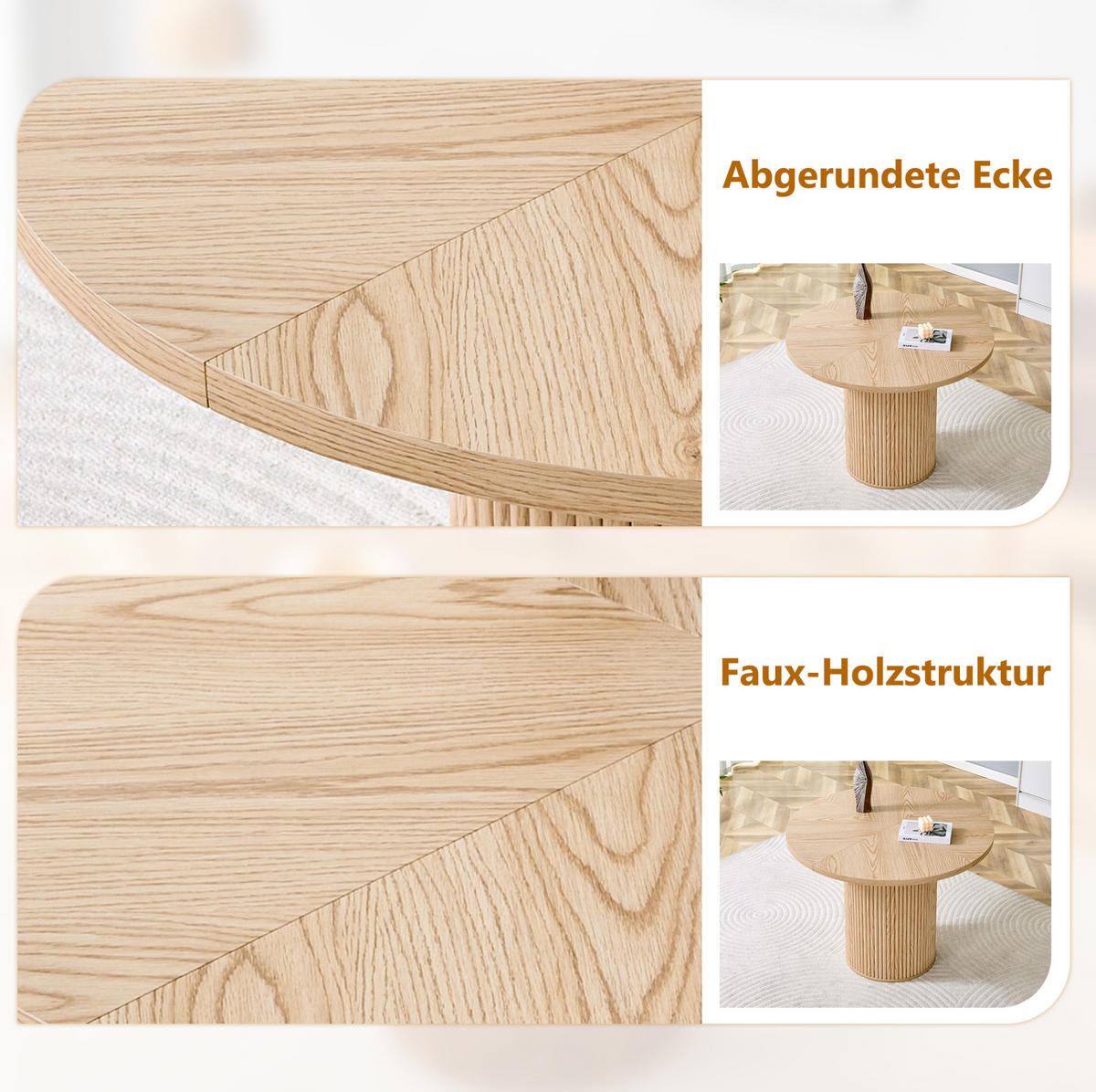 ESSTISCH rund 100/100/76 cm mit Stauraum, zylindrischem Säulenbein und MDF/Metall, Naturholz - Naturfarben, Holzwerkstoff (100/100/76cm) - Redom
