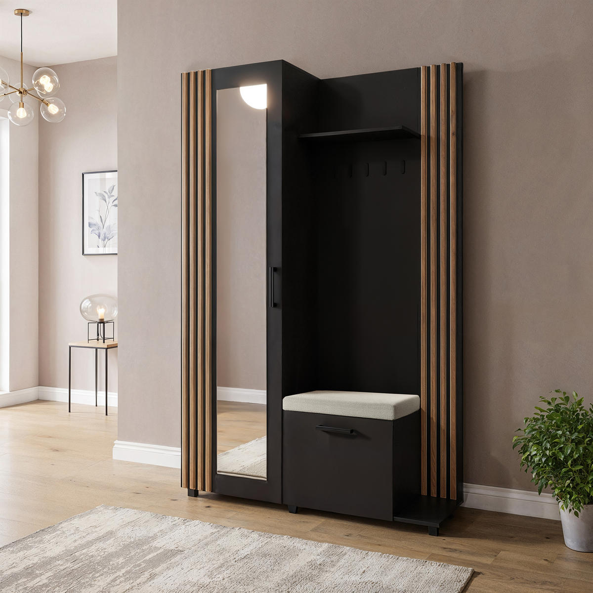 GARDEROBENSCHRANK ARMADIO 137/207/42 cm Modern Garderobe-Set Schwarz - Schwarz/Eiche Artisan, Holzwerkstoff (137/207/42cm) - MASSENO