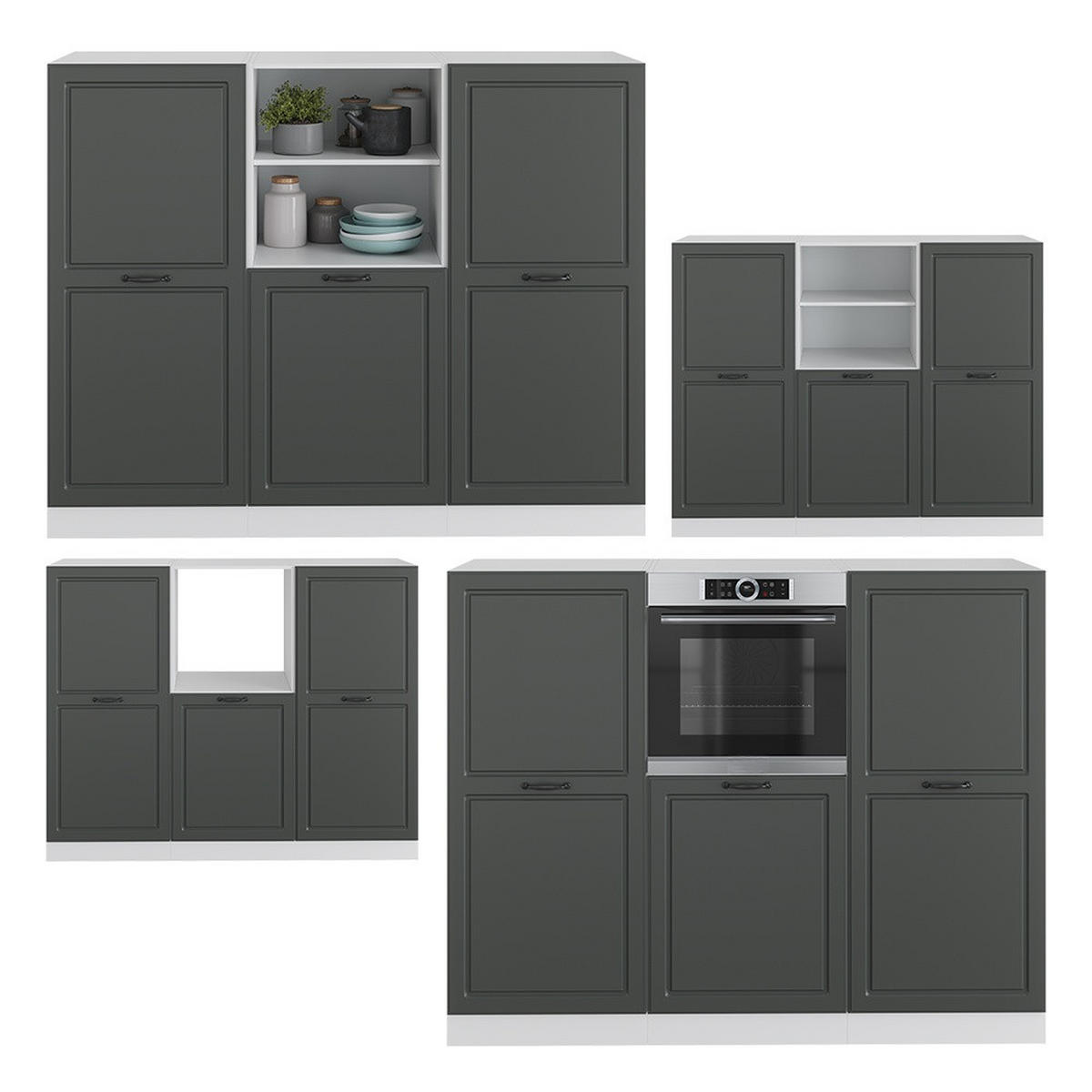 KÜCHENBLOCK R-Line Anthrazit Landhaus/Weiß 180 cm ohne Arbeitsplatte - Anthrazit/Weiß, Holzwerkstoff (180/143/46cm) - Vicco