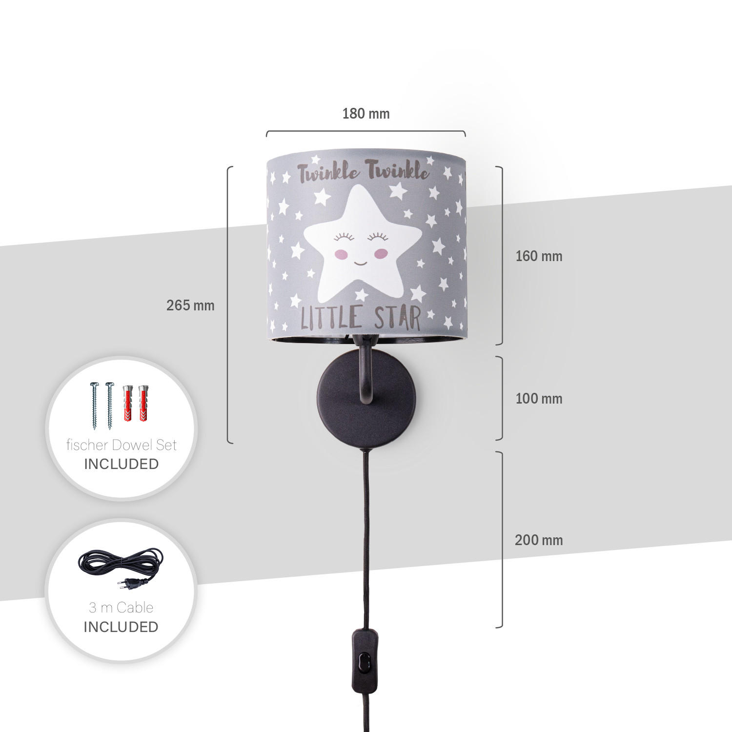 Thumbnail - Paco Home Kinderzimmerlampe, Grau, Metall, 18x26.9x20.9 cm, Lampen & Leuchten, Innenbeleuchtung, Kinderzimmerlampen