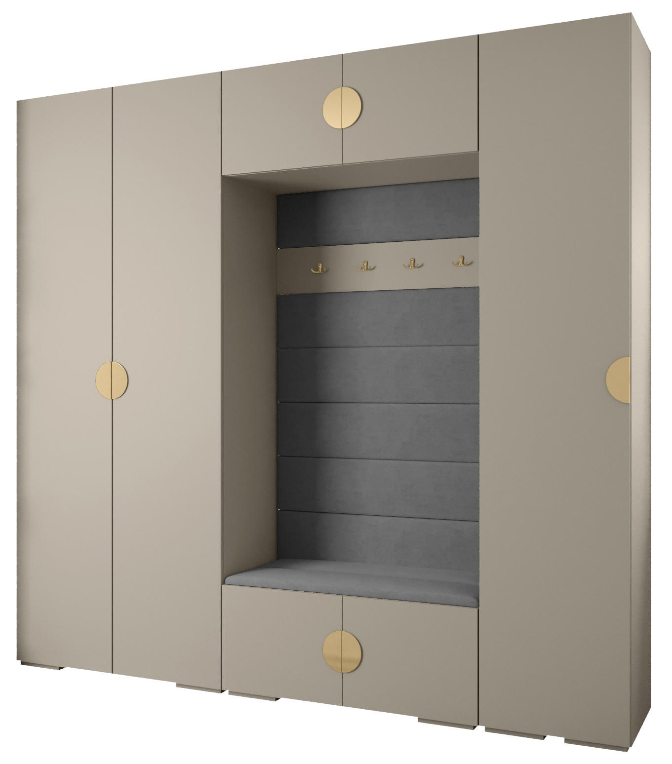 Abiks Möbel Garderoben-Set Kaschmir, Grau, Gold 250x236.7x47 cm